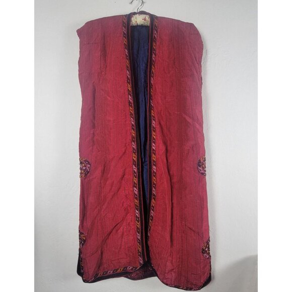 Women's Traditional Ethnic Beaded Embroidered Long Coat Vest Red/Blue M/L